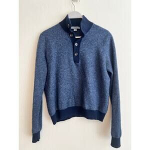 Amicale Cashmere Mock Neck Long Sleeve Sweater Half Button Navy Blue Size Large